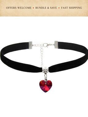 Gothic Velvet Choker Necklace Silver Plated Lobster Clasp 13 Inch